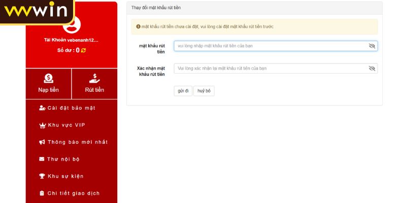 Kiểm tra thông tin rút tiền VVVWIN