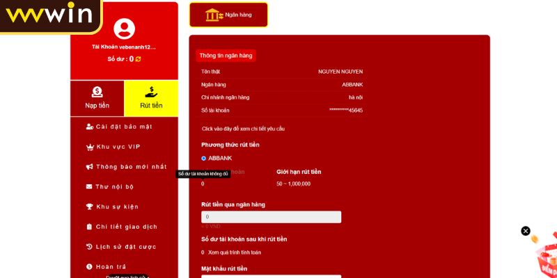 Truy cập mục “Rút tiền”